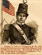Historical engraving of James D. Lyon, first casualty of the Civil War at the Baltimore Riot